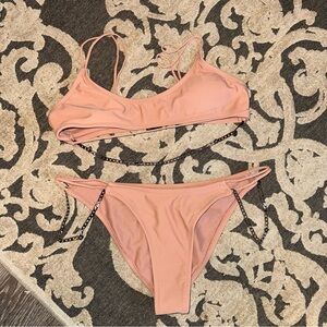 Women's Pink Chain-Accent Bikini Set
